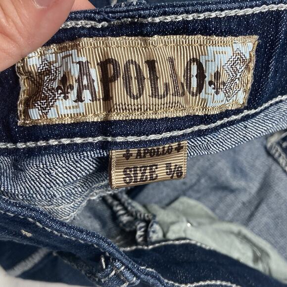 Apollo Jean Shorts Womens 5/6 Rhinestone Embellished Pockets Denim Bermuda - Picture 5 of 7